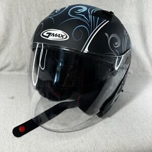 Gmax Motorcycle Helmet Black Blue Butterfly Butterflies Leaves Swirl Size Small